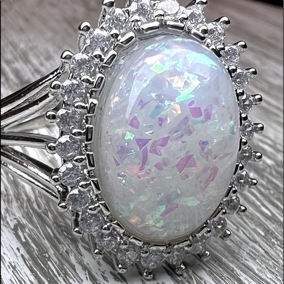 NEW HUGE OPAL DIAMOND HALO RING - Picture 5 of 5